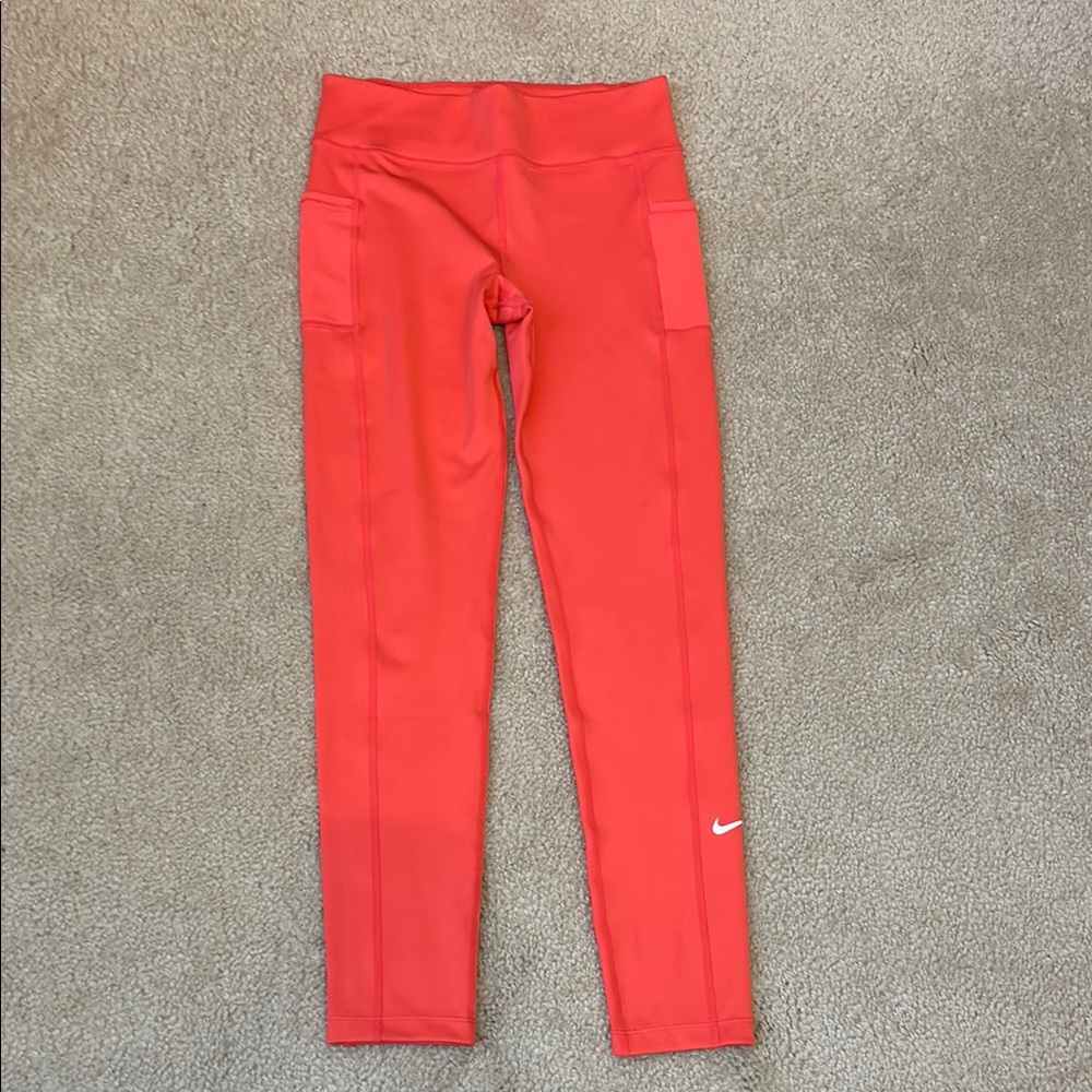 Nike Girls Salmon Red Dri-Fit Leggings w/ Mesh Side Pockets - Size L